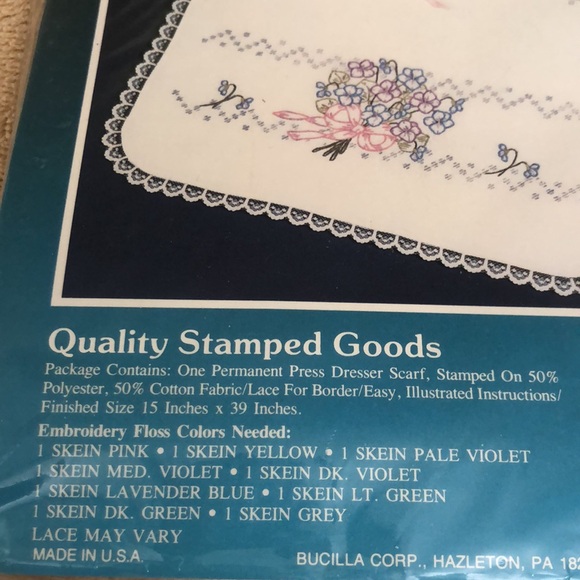 NEW Bucilla Special Edition Dresser Scarf Stamped Embroidery Kit Violet Bloom - Picture 3 of 6